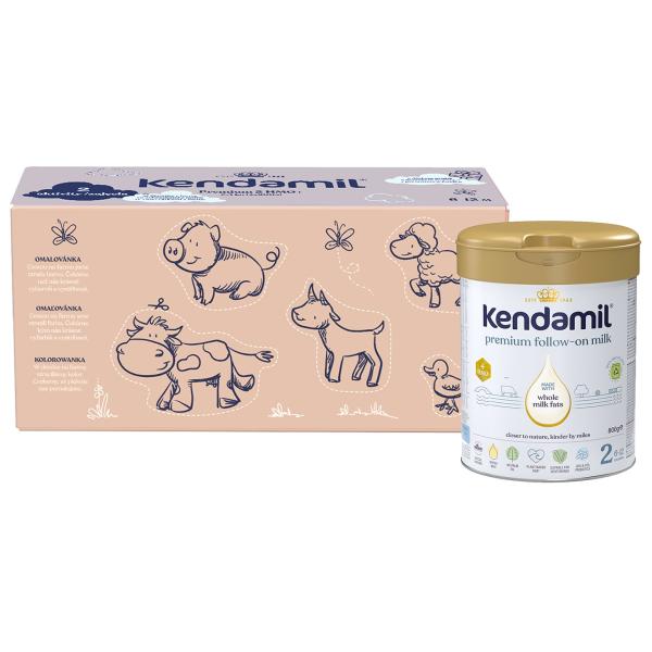 Kendamil Premium 2 HMO+, 2,4 kg (3× 800 g), kreativní balení s dárkem