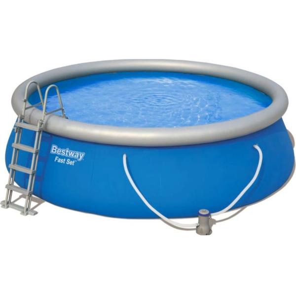 Bestway Nadzemný bazén kruhový Fast Set, kartušová filtrácia+rebrik priemer 4,57m x 122 cm