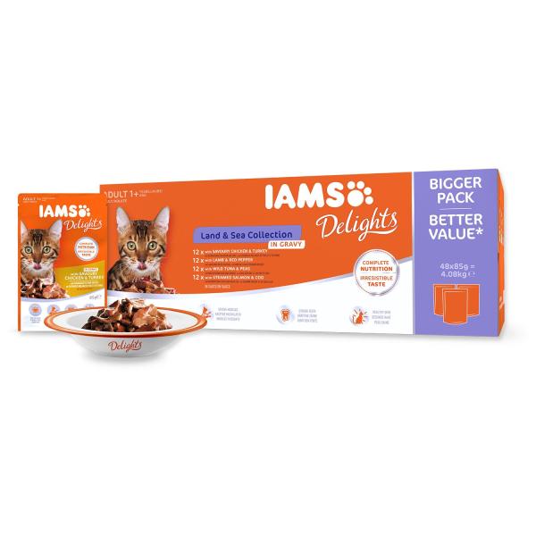 Kapsičky IAMS mořské a suchozem. maso v omáčce multipack 4080g (48x85gr)