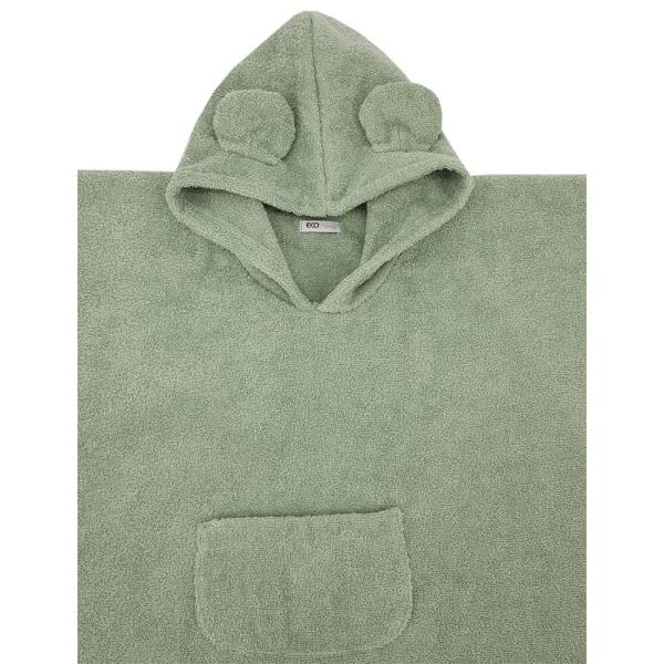 EKO Pončo bavlněné s kapucí a oušky Olive green 75x120 cm (obrázek 4)