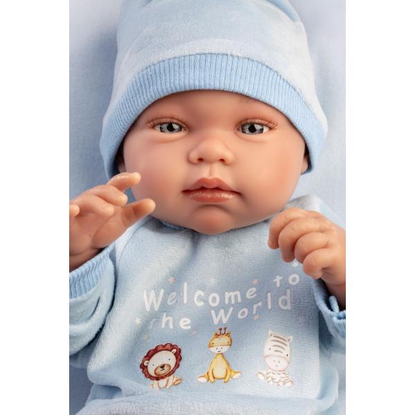 Llorens 84345 NEW BORN CHLAPEČEK - realistická panenka miminko s celovinylovým tělem (obrázek 4)