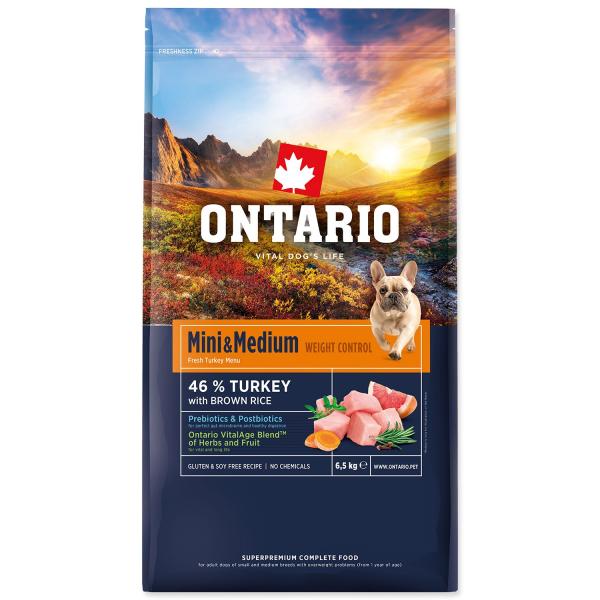 Krmivo Ontario Mini & Medium Weight Control Turkey & Brown Rice 6,5kg (obrázek 3)