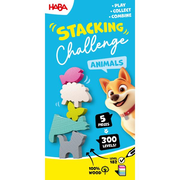 Haba Dynamická zábavná hra Stacking Challenge Zvieratá 5 figúrok 300 zadaní