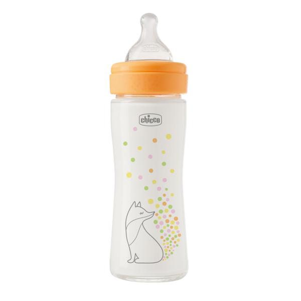 CHICCO Láhev kojenecká skleněná Perfect Easy 240 ml slow silikon dívka 0m+
