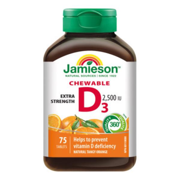 Jamieson Vitamín D3 2500 IU tablety na cucání s příchutí pomeranče 75tbl.