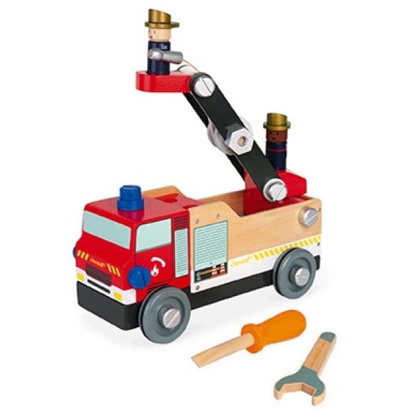 Janod Dřevěné auto a stavebnice Hasiči BricoKids (obrázek 4)