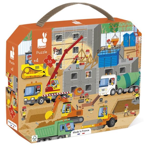 Janod Puzzle v kufríku Na stavbe 36 ks