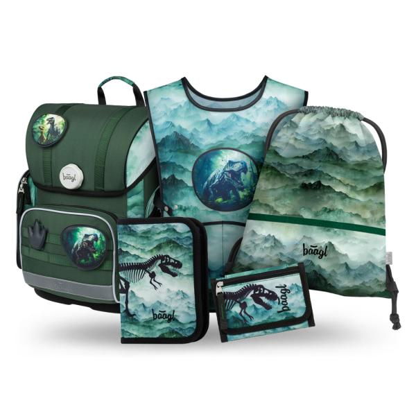 BAAGL SADA 5 Ergo Dino: aktovka, penál, sáček, zástěra, peněženka