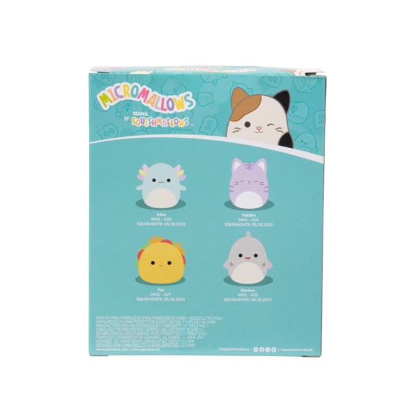 SQUISHMALLOWS Micromallows 4Pack - Axolotl, Kočka, Taco, Žralok (obrázek 3)