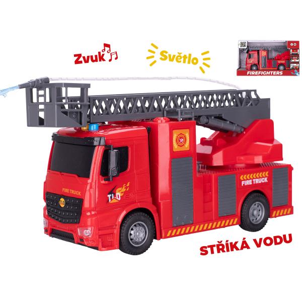 Auto hasiči 30cm stříkající vodu na setrvačník na baterie se světlem a zvukem