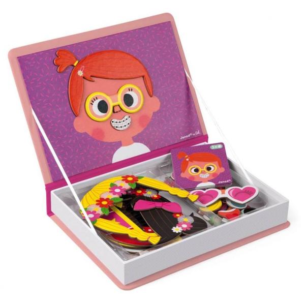Janod Magnetibook Zábavné tváře dívky Magnetická kniha pro děti