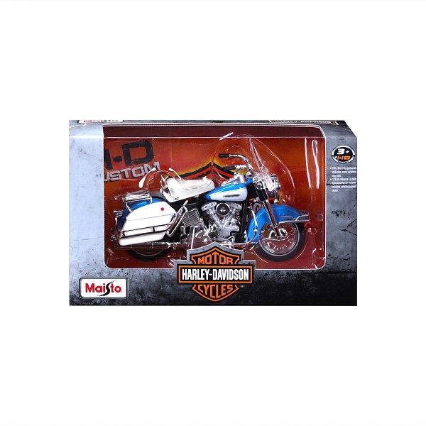 Maisto – HD – Motocykl – 1966 FLH Electra Glide, modro-bílá, série 44, blister box, 1:18