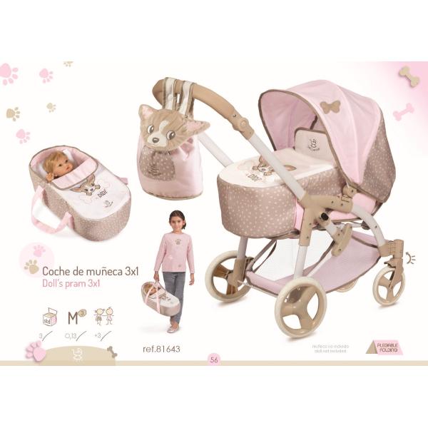 DeCuevas 81643 Skládací kočárek pro panenky 3 v 1 s přenosnou taškou DIDI 2021 – 75 cm