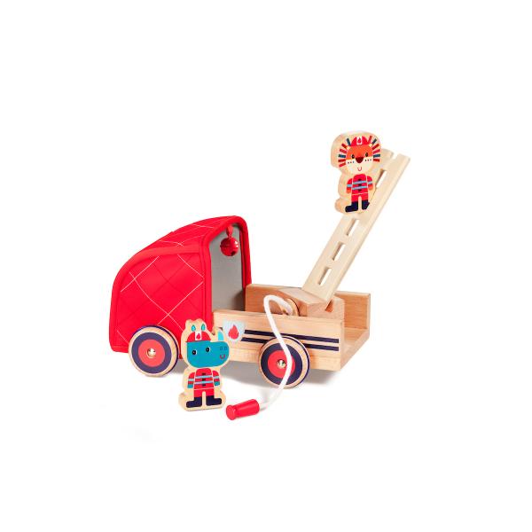 Lilliputiens - drevený hasičský automobil a nosorožec Marius