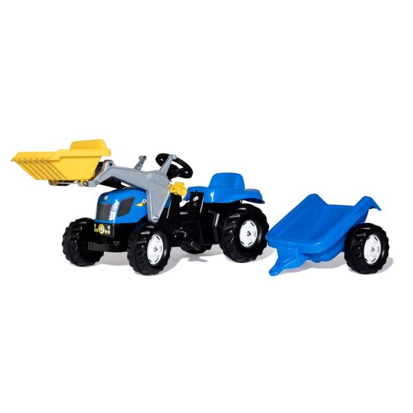 Rollytoys Šlapací traktor Rolly Kid New Holland modrý s nakladačem a vlečkou