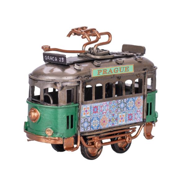 Tramvaj zelená 9cm s nápisem Prague kov volný chod