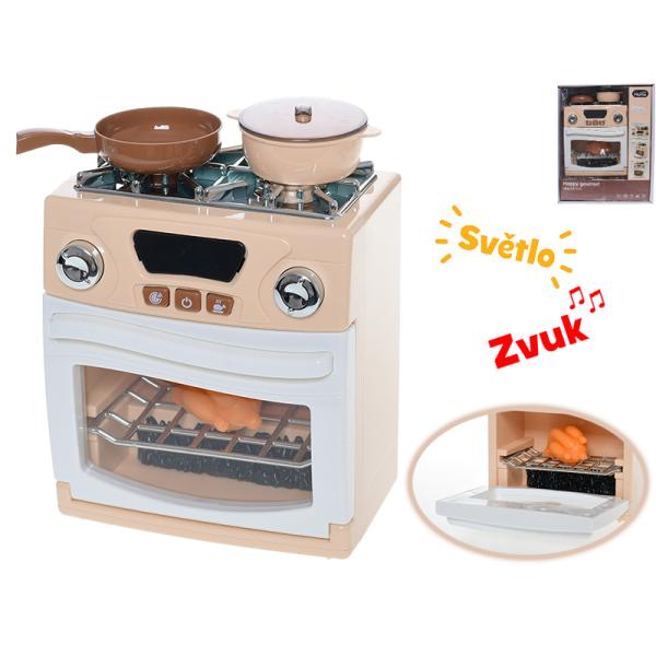 Sporák s rúrou 18x15x9cm na baterie s doplňky se světlem a zvukem