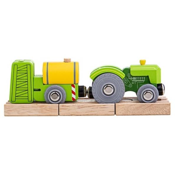 Bigjigs Rail Traktor s vlečkou zelený