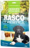 Pochúťka Rasco Premium byvolia koža obalená kuracím mäsom, uzly 6cm 80g