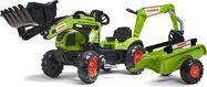 Falk Šliapací traktor 2040N Claas Arion 410 s nakladalnikom, bagerjem in prikolico