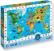 SENTOSPHERE Detské puzzle Hľadaj a nájdi Svetová mapa zvierat 100 dielikov