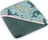 PETITE&amp;MARS Bambus-Handtuch mit Kapuze Loulou Whale Song 100 x 100 cm