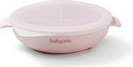 BABYONO Silikonteller mit Saugnapf und Deckel rosa 6m+