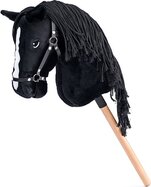 Hobby horse Cortez, crni konj na štapu, griva od konca