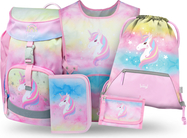 BAAGL SET 5 Airy Rainbow Unicorn: zaino, astuccio, sacca, grembiule, portafoglio