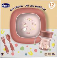 CHICCO Set za jelo - zdjela, tanjur, boca i pribor pink 12m+