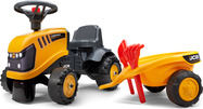 Falk Odrážadlo 215C Baby JCB giallo con rimorchio e paletta con rastrello