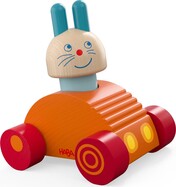Haba Drevená hračka 2v1 Drevené auto a kolíska Zajačik