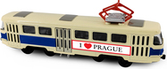 Kovová česká retro električka modrá 16 cm PRAGUE otváracie dvere