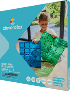 Cleverclixx – Jeu de construction magnétique – Grandes plaques bleu vert – 2 pcs