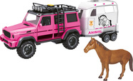 CITY SERVICE CAR - 1:14 - Rosa Offroad-Fahrzeug mit Anhänger und Pferd mit Sound und Lichtern