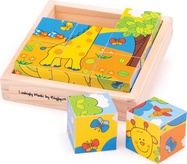 Bigjigs Toys Obrázkové kocky kubusy Safari 9 kociek