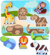 Lucy &amp; Leo 224 Zvieratká zo safari- drevené vkladacie puzzle 7 dielov