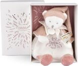 Doudou Darčeková sada Plyšový muchláčik medvedík s čiapočkou ružový 25 cm