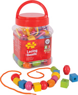 Bigjigs Toys Drevené navliekacie korálky v škatuľke
