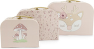 Bieco - Set aus drei Pappkoffern - Reh Ella - träumerische Blumen