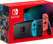 Nintendo Switch console with neon blue &amp; red Joy-Con
