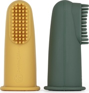 PETITE&amp;MARS Sada silikónových zubných kefiek na prst Ochre&amp;Green 2 ks 0m+