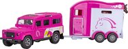 Kids Globe Traffic Land Rover ružový kov s prívesom pre kone 28cm spätný chod