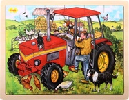 Bigjigs Toys Drevené puzzle traktor 24 dielikov