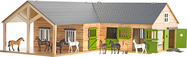 Kids Globe Farming Pferdestall aus Holz 68x77x27cm 1:24 in Schachtel
