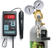 Vollständiges CO2-Set mit 2,1 l Flasche mit Nachtabschaltung und pH-Regler.