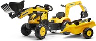 Falk Šliapací traktor 2076N Komatsu s nakladačom, rypadlom a vlečkou - žltý