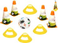 Futbalové kužele 18cm 4ks + méty 4ks s loptou 12cm