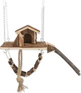 Loc de joacă suspendat din lemn cu căsuță JANNE pentru șoareci, hamsteri 26x22cm