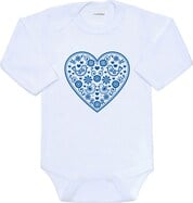 Detské body s potlačou New Baby Ľudový vzor modré srdiečko 80 (9-12m)